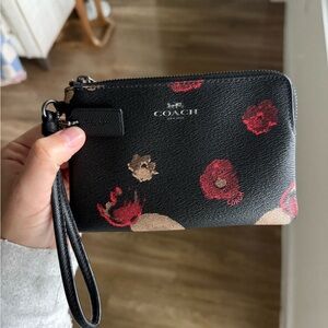 Coach Black and Red Floral Wristlet